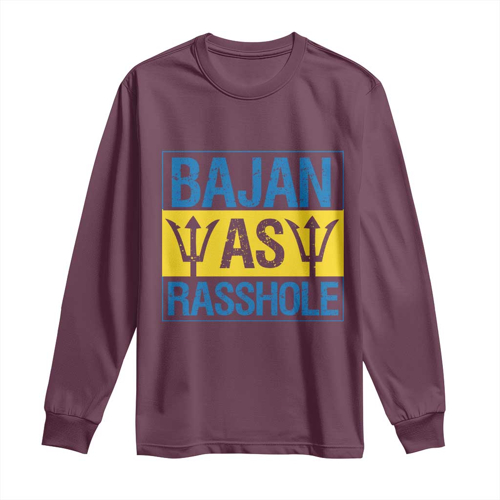 Funny Bajan As Rasshole Long Sleeve Shirt Barbados Flag With Barbados Tridents