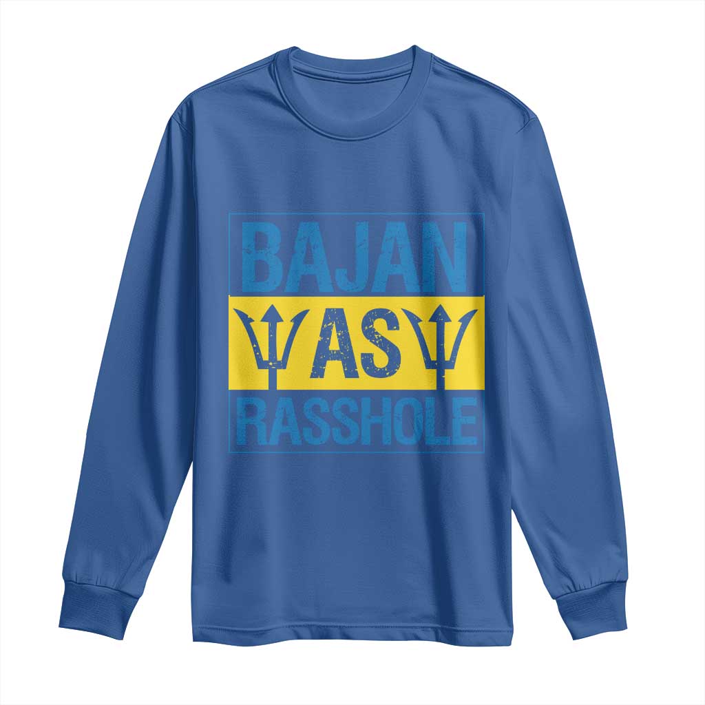 Funny Bajan As Rasshole Long Sleeve Shirt Barbados Flag With Barbados Tridents