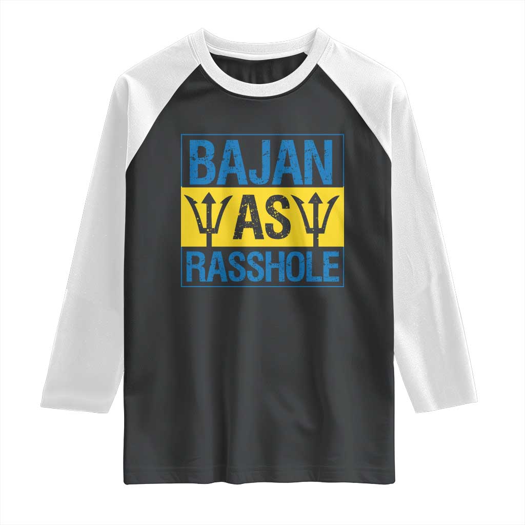 Funny Bajan As Rasshole Raglan Shirt Barbados Flag With Barbados Tridents
