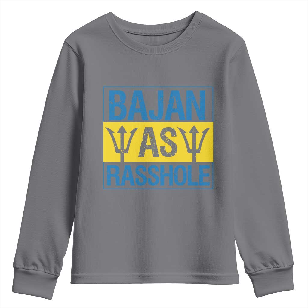 Funny Bajan As Rasshole Youth Sweatshirt Barbados Flag With Barbados Tridents