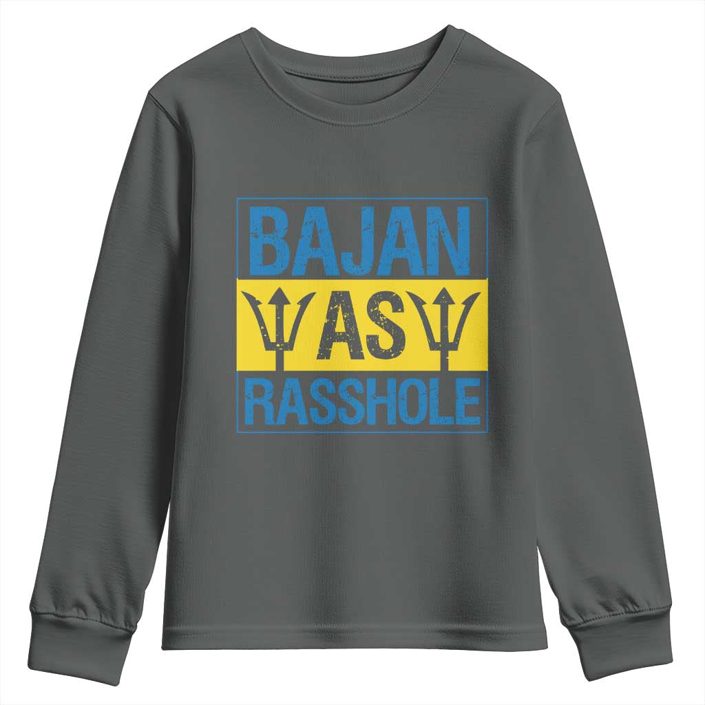 Funny Bajan As Rasshole Youth Sweatshirt Barbados Flag With Barbados Tridents
