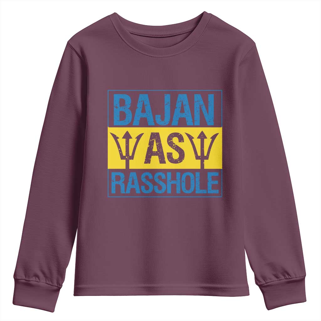 Funny Bajan As Rasshole Youth Sweatshirt Barbados Flag With Barbados Tridents