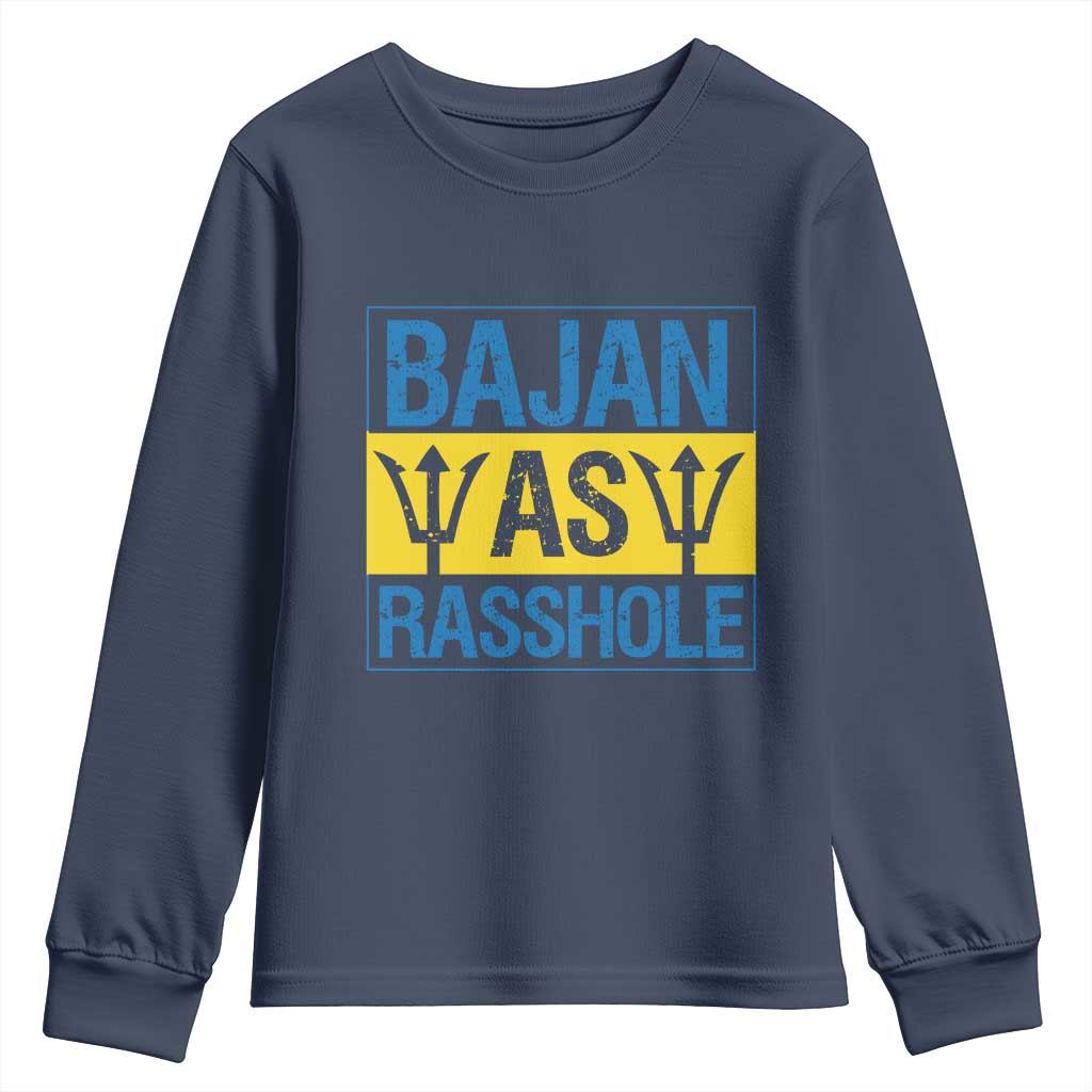 Funny Bajan As Rasshole Youth Sweatshirt Barbados Flag With Barbados Tridents