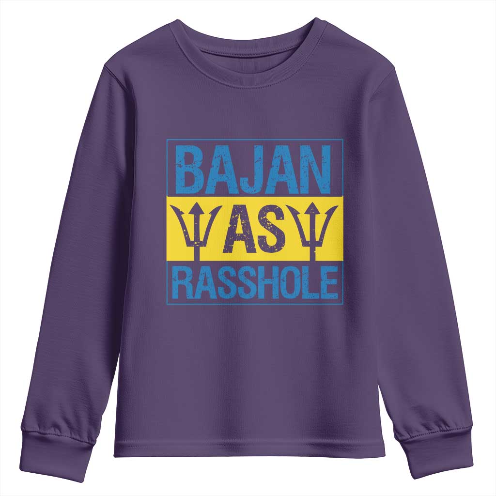 Funny Bajan As Rasshole Youth Sweatshirt Barbados Flag With Barbados Tridents