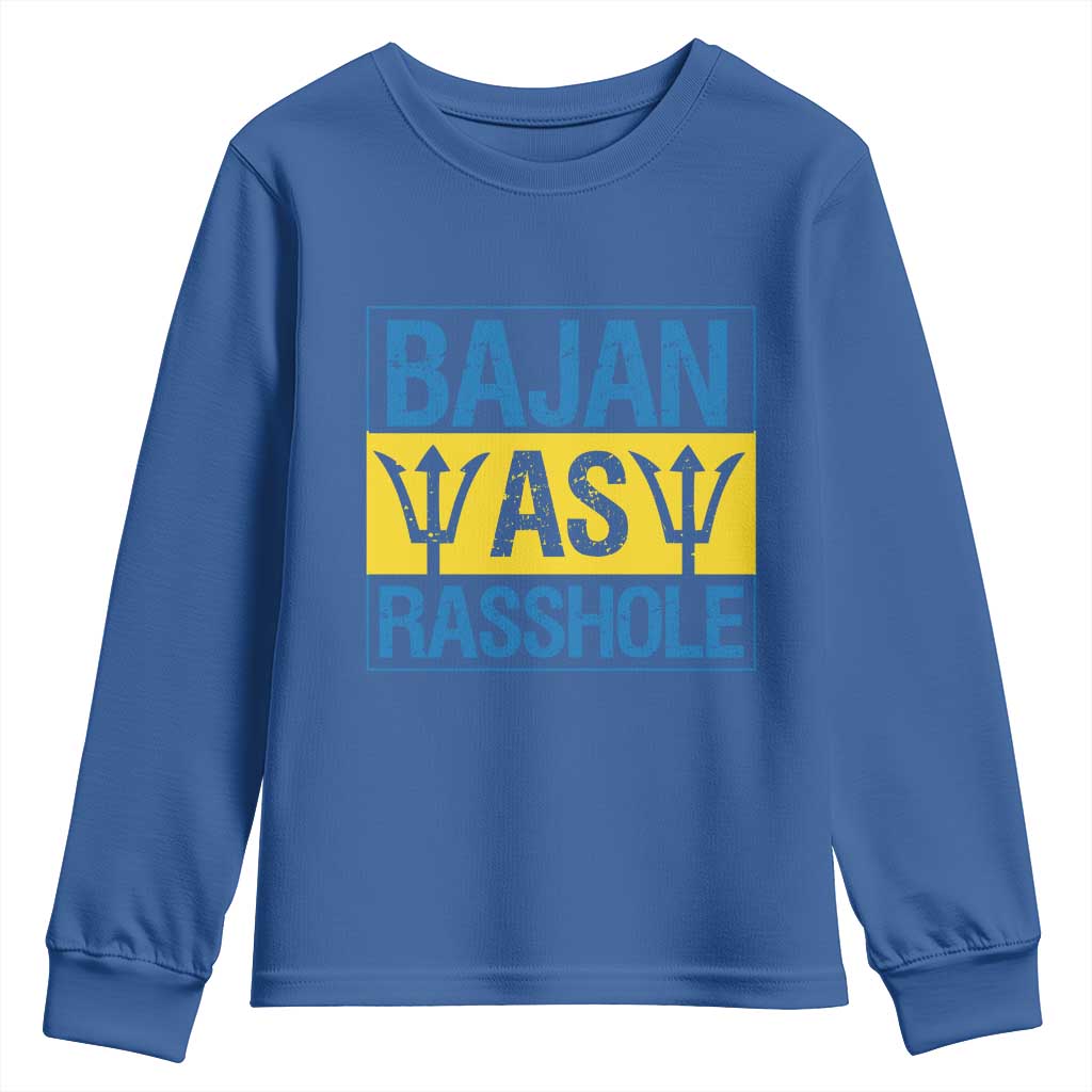 Funny Bajan As Rasshole Youth Sweatshirt Barbados Flag With Barbados Tridents