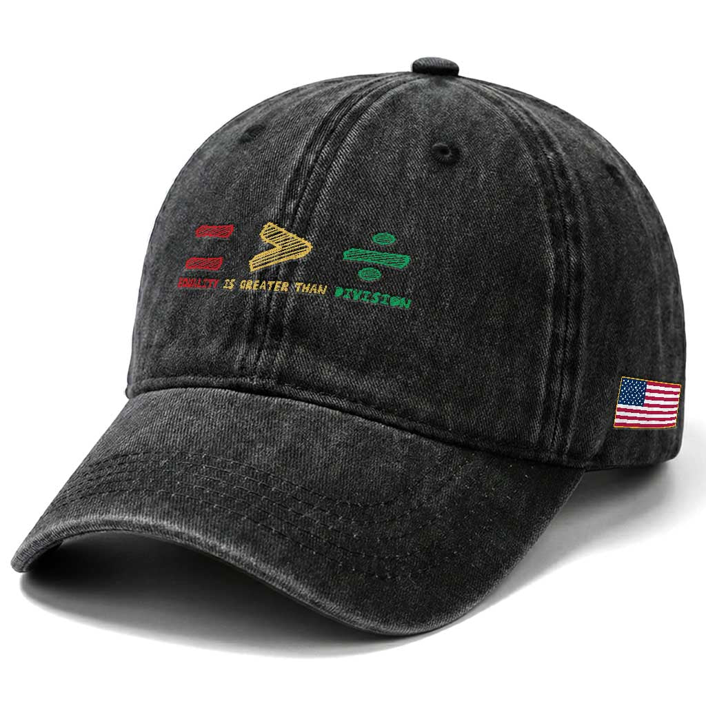 Juneteenth Equality Is Greater Than Division Washed Cotton Baseball Cap Equal Rights Math Symbol