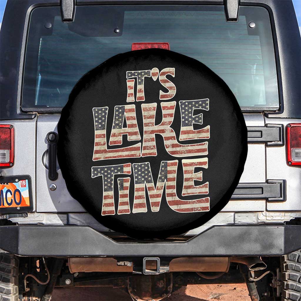 Funny It's Lake Time Spare Tire Cover Patriotic Boater American Flag USA 4th of July - Wonder Print Shop