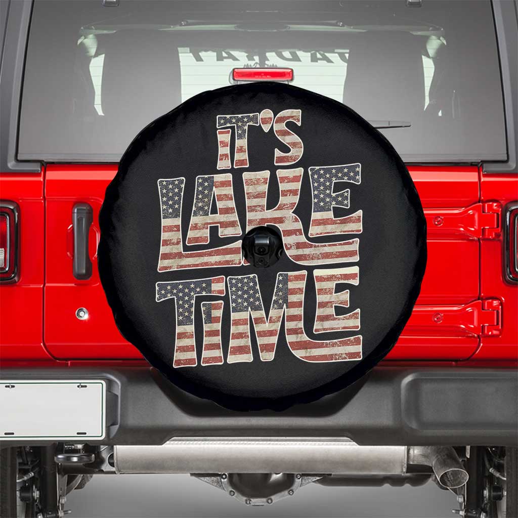 Funny It's Lake Time Spare Tire Cover Patriotic Boater American Flag USA 4th of July - Wonder Print Shop