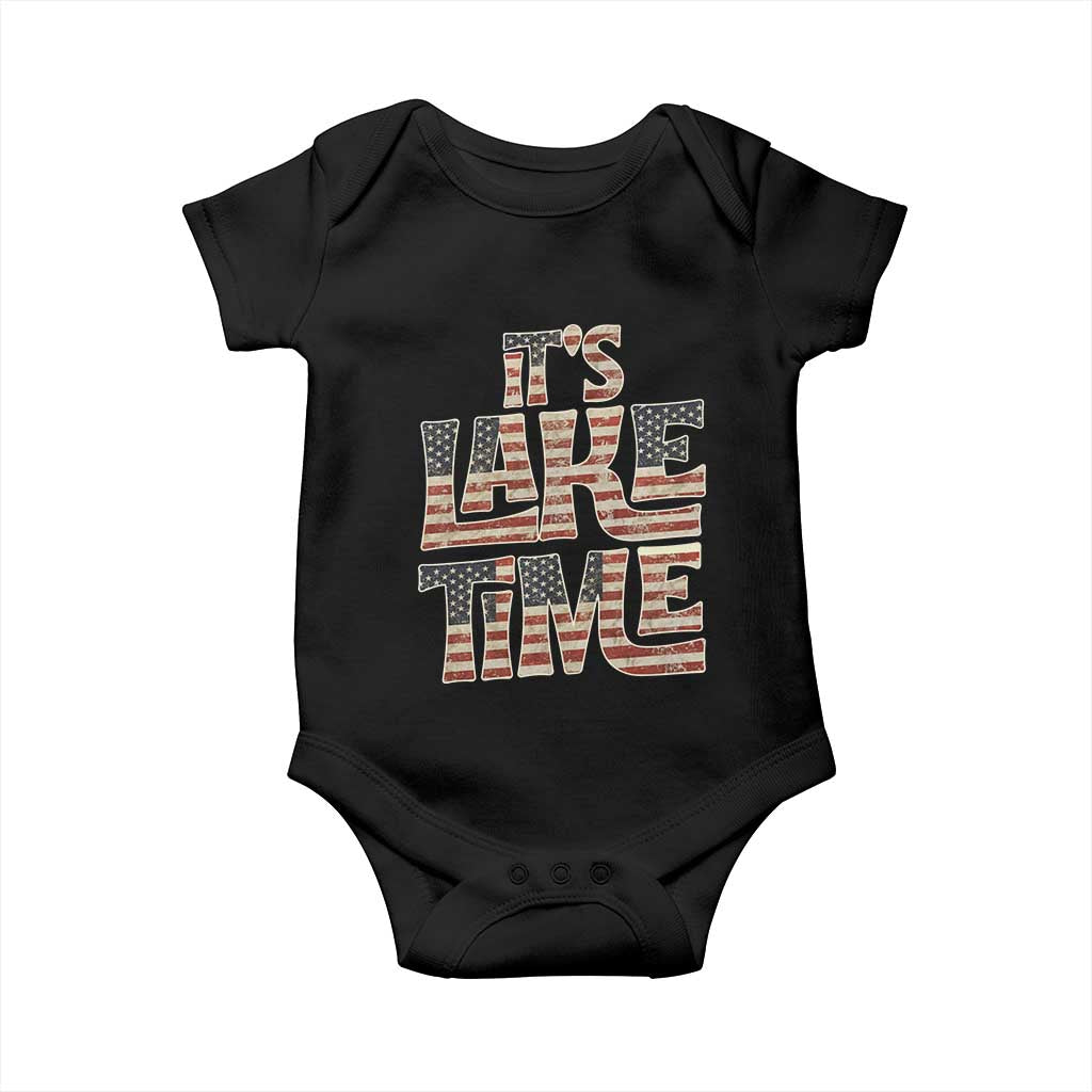 Funny It's Lake Time Baby Onesie Patriotic Boater American Flag USA 4th of July - Wonder Print Shop