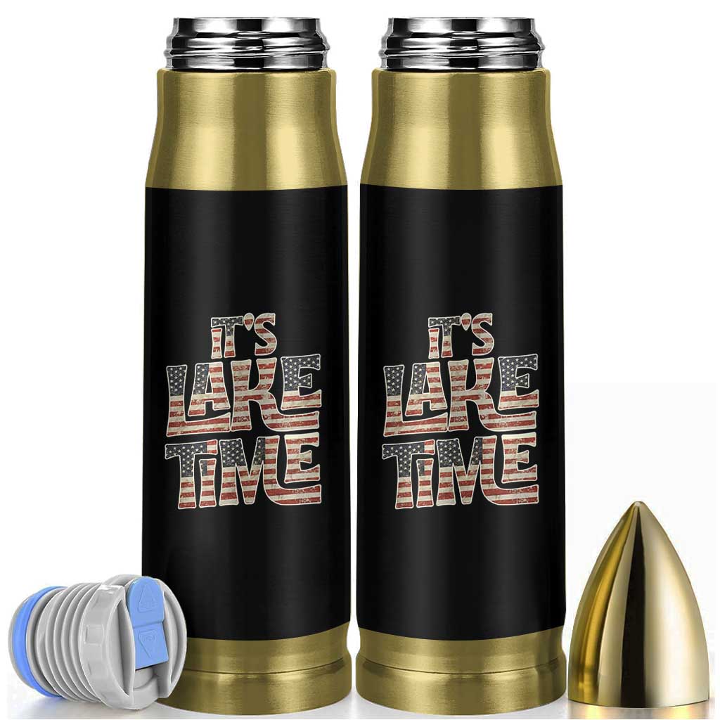 Funny It's Lake Time Bullet Tumbler Patriotic Boater American Flag USA 4th of July - Wonder Print Shop