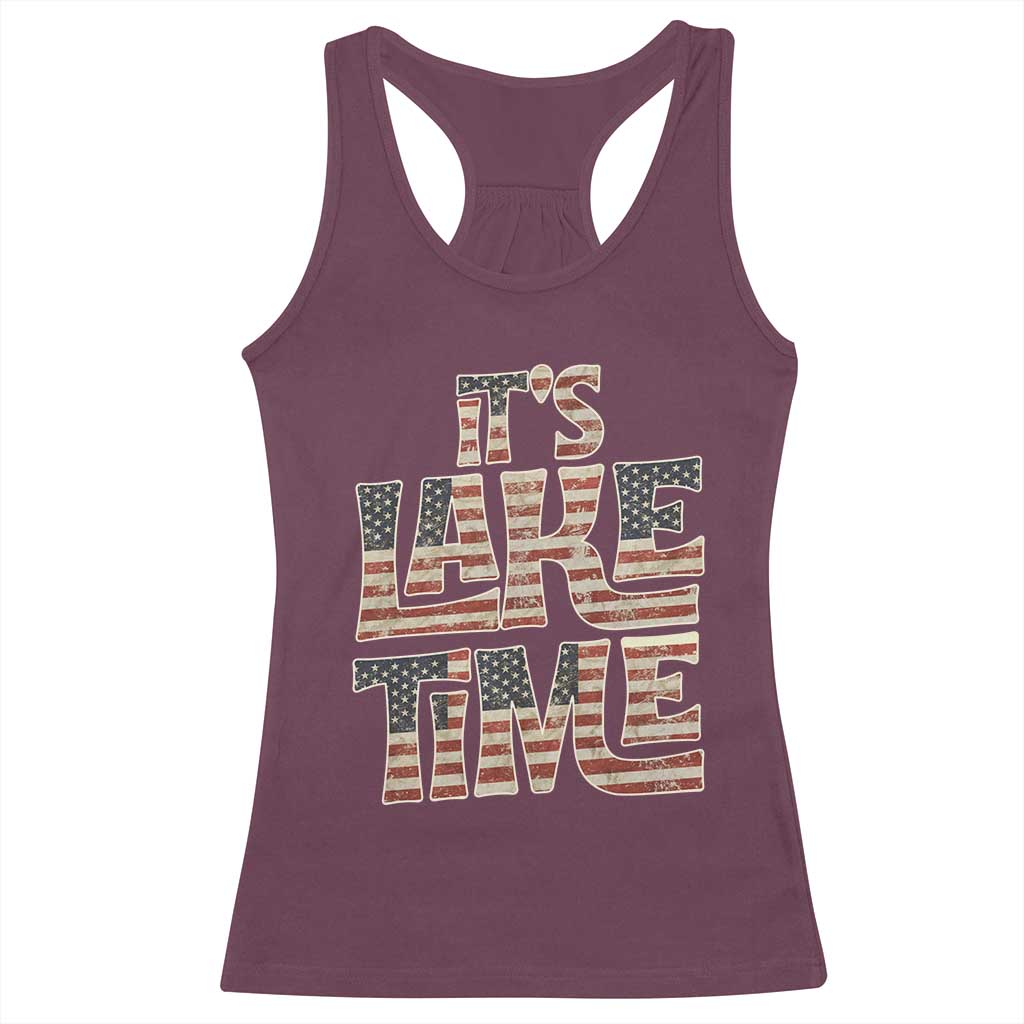 Funny It's Lake Time Racerback Tank Top Patriotic Boater American Flag USA 4th of July - Wonder Print Shop