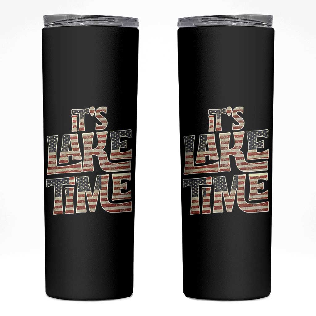 Funny It's Lake Time Skinny Tumbler Patriotic Boater American Flag USA 4th of July - Wonder Print Shop