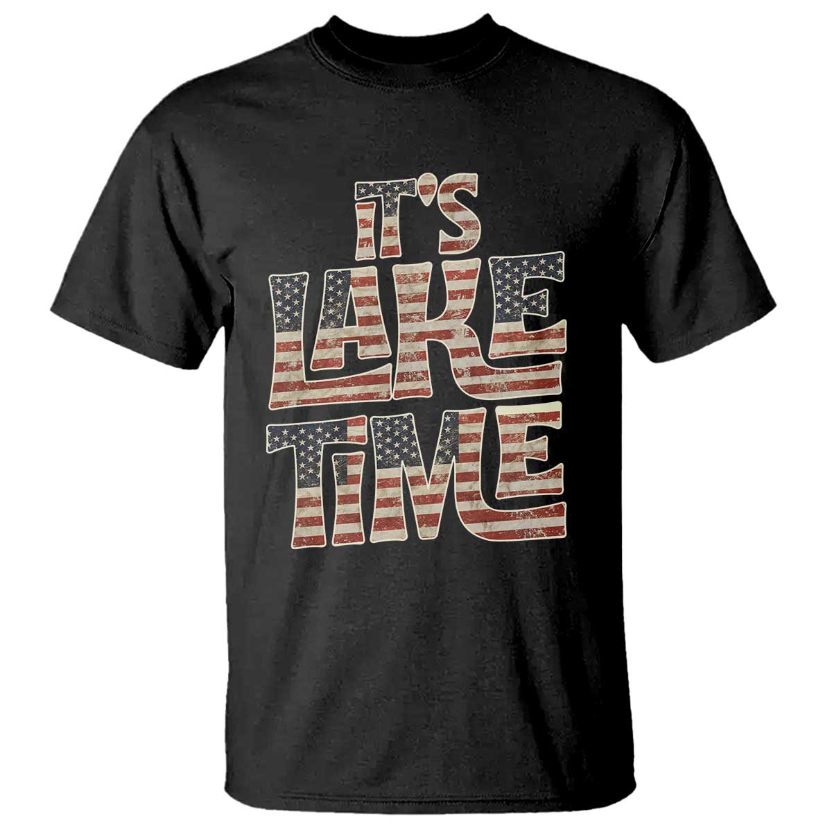 Funny It's Lake Time T Shirt Patriotic Boater American Flag USA 4th of July - Wonder Print Shop