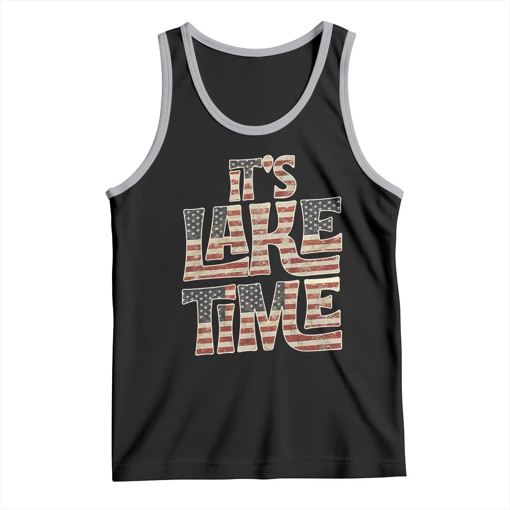 Funny It's Lake Time Tank Top Patriotic Boater American Flag USA 4th of July - Wonder Print Shop