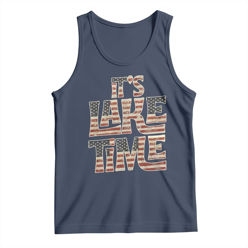 Funny It's Lake Time Tank Top Patriotic Boater American Flag USA 4th of July - Wonder Print Shop