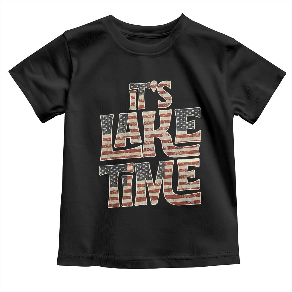 Funny It's Lake Time Toddler T Shirt Patriotic Boater American Flag USA 4th of July - Wonder Print Shop