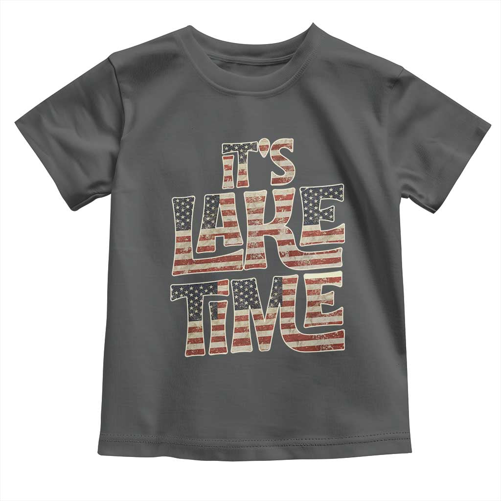 Funny It's Lake Time Toddler T Shirt Patriotic Boater American Flag USA 4th of July - Wonder Print Shop