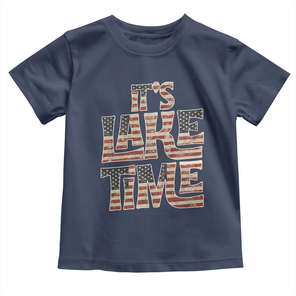 Funny It's Lake Time Toddler T Shirt Patriotic Boater American Flag USA 4th of July - Wonder Print Shop