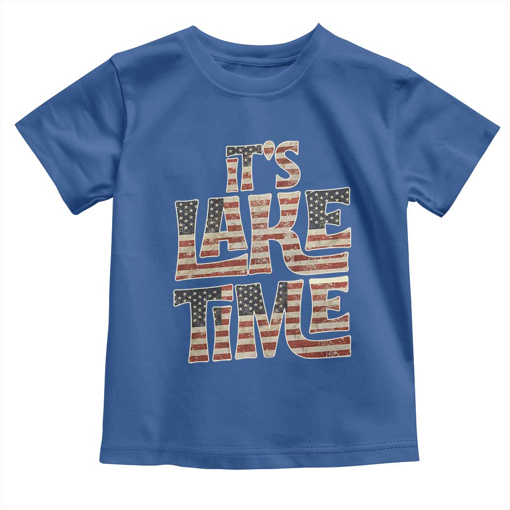 Funny It's Lake Time Toddler T Shirt Patriotic Boater American Flag USA 4th of July - Wonder Print Shop