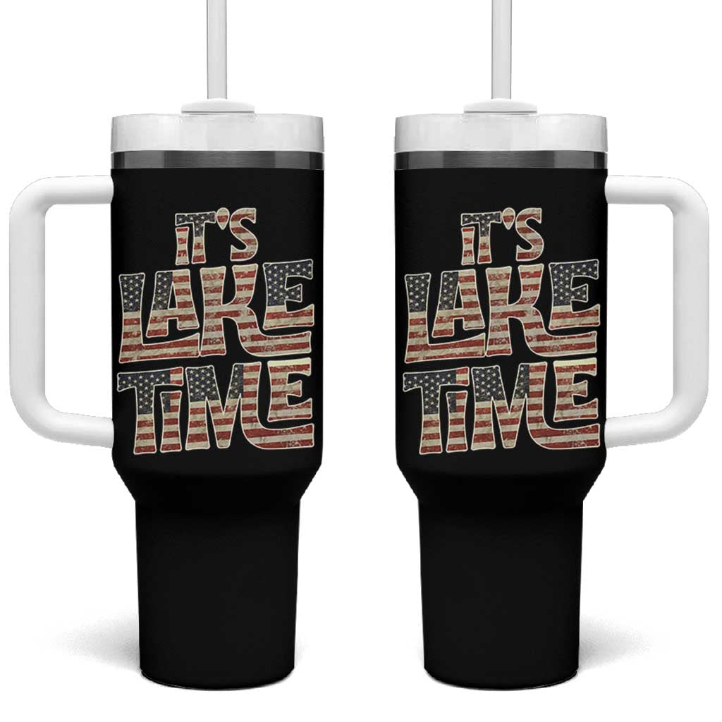 Funny It's Lake Time Tumbler With Handle Patriotic Boater American Flag USA 4th of July - Wonder Print Shop