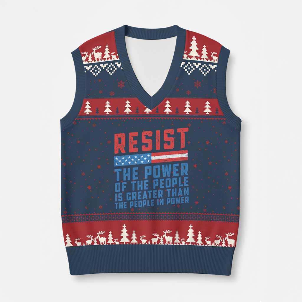 Funny Resist The Power Of The People Is Greater Than The People In Power V-Neck Knit Sweater Vest - Wonder Print Shop