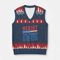 Funny Resist The Power Of The People Is Greater Than The People In Power V-Neck Knit Sweater Vest - Wonder Print Shop