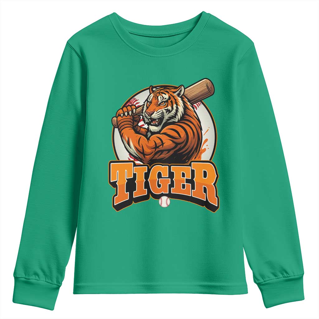 Funny Tiger Lover Baseball Animal Sport Youth Sweatshirt Inspirational Athletic - Wonder Print Shop