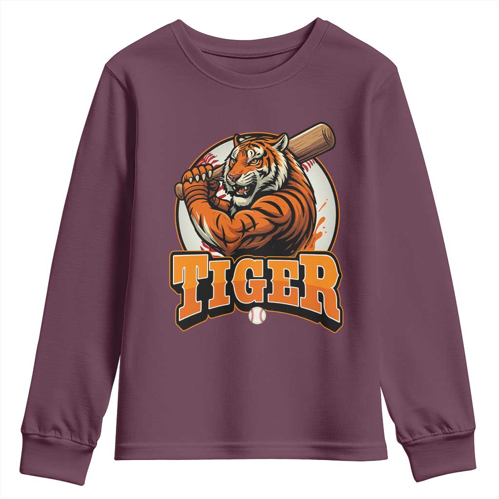 Funny Tiger Lover Baseball Animal Sport Youth Sweatshirt Inspirational Athletic - Wonder Print Shop