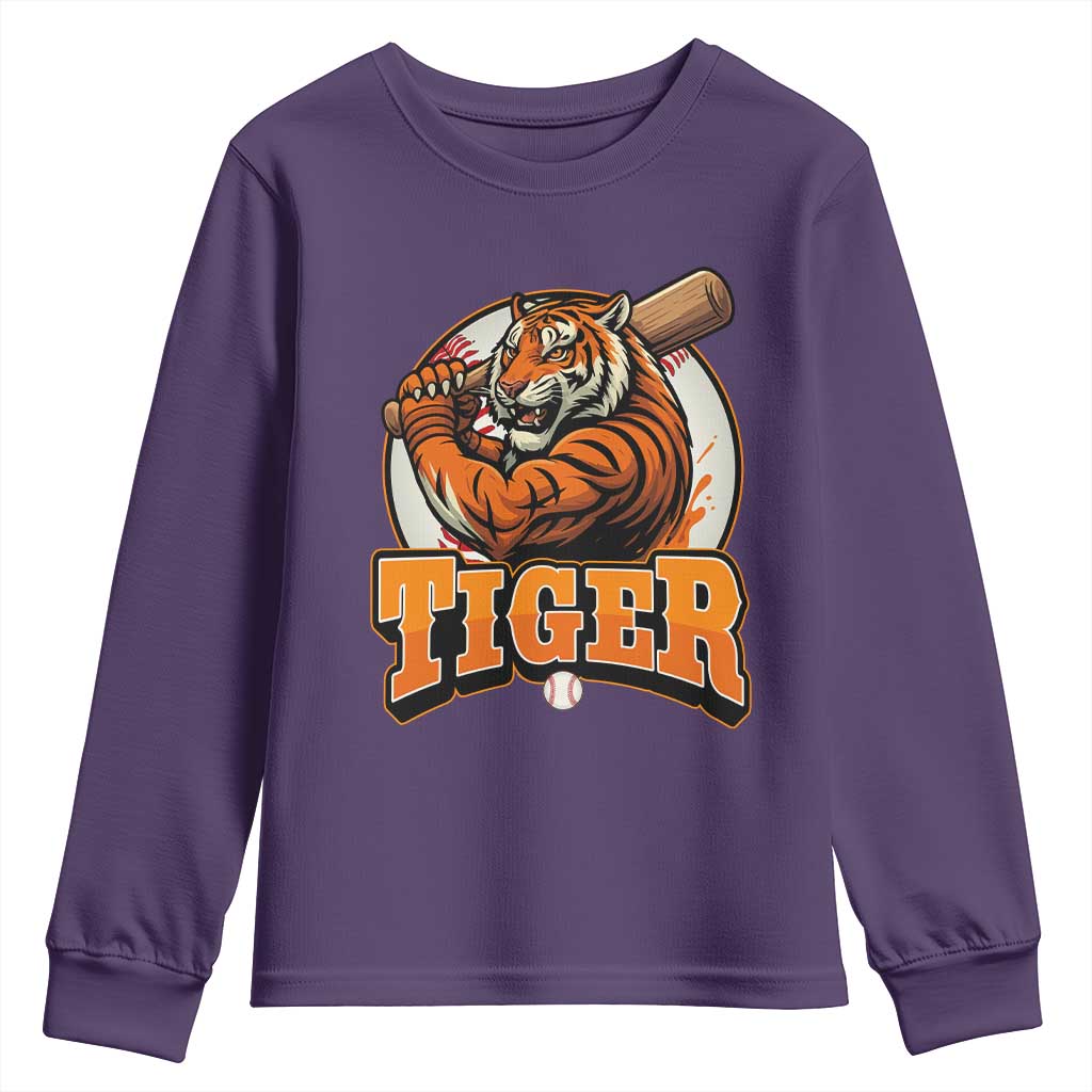 Funny Tiger Lover Baseball Animal Sport Youth Sweatshirt Inspirational Athletic - Wonder Print Shop