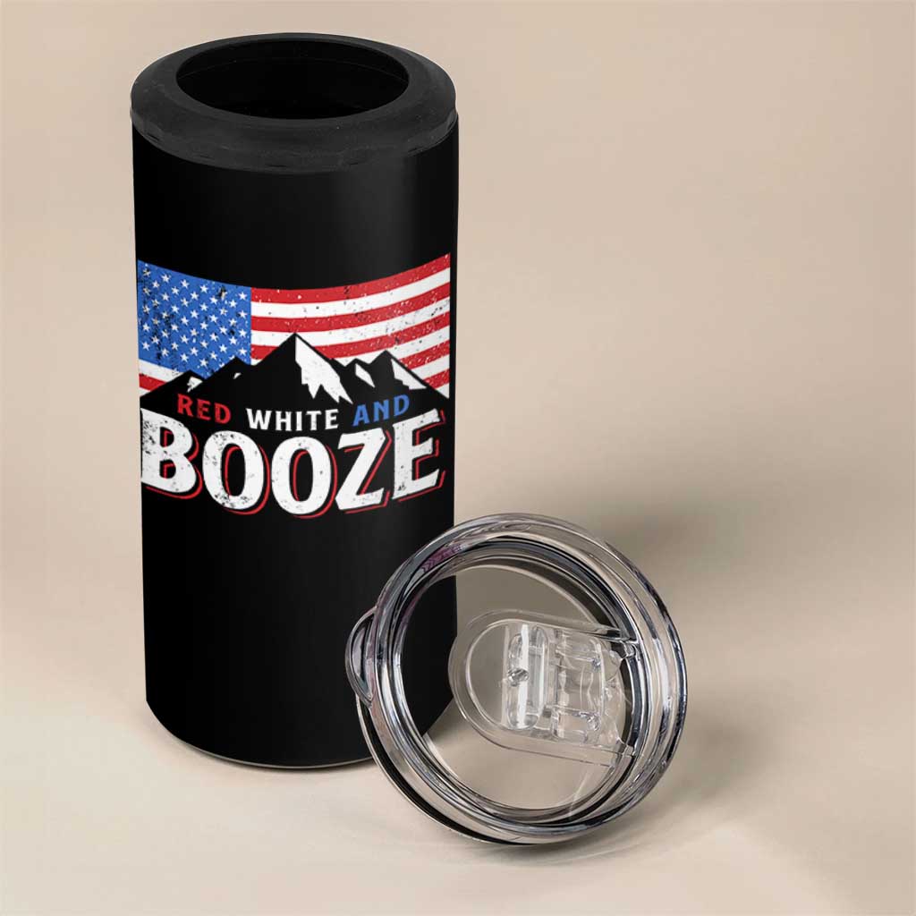 Funny Red White And Booze 4 in 1 Can Cooler Tumbler 4th Of July Beer American Flag - Wonder Print Shop