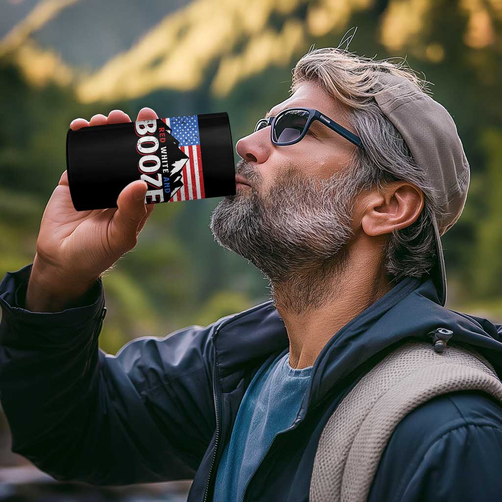 Funny Red White And Booze 4 in 1 Can Cooler Tumbler 4th Of July Beer American Flag - Wonder Print Shop