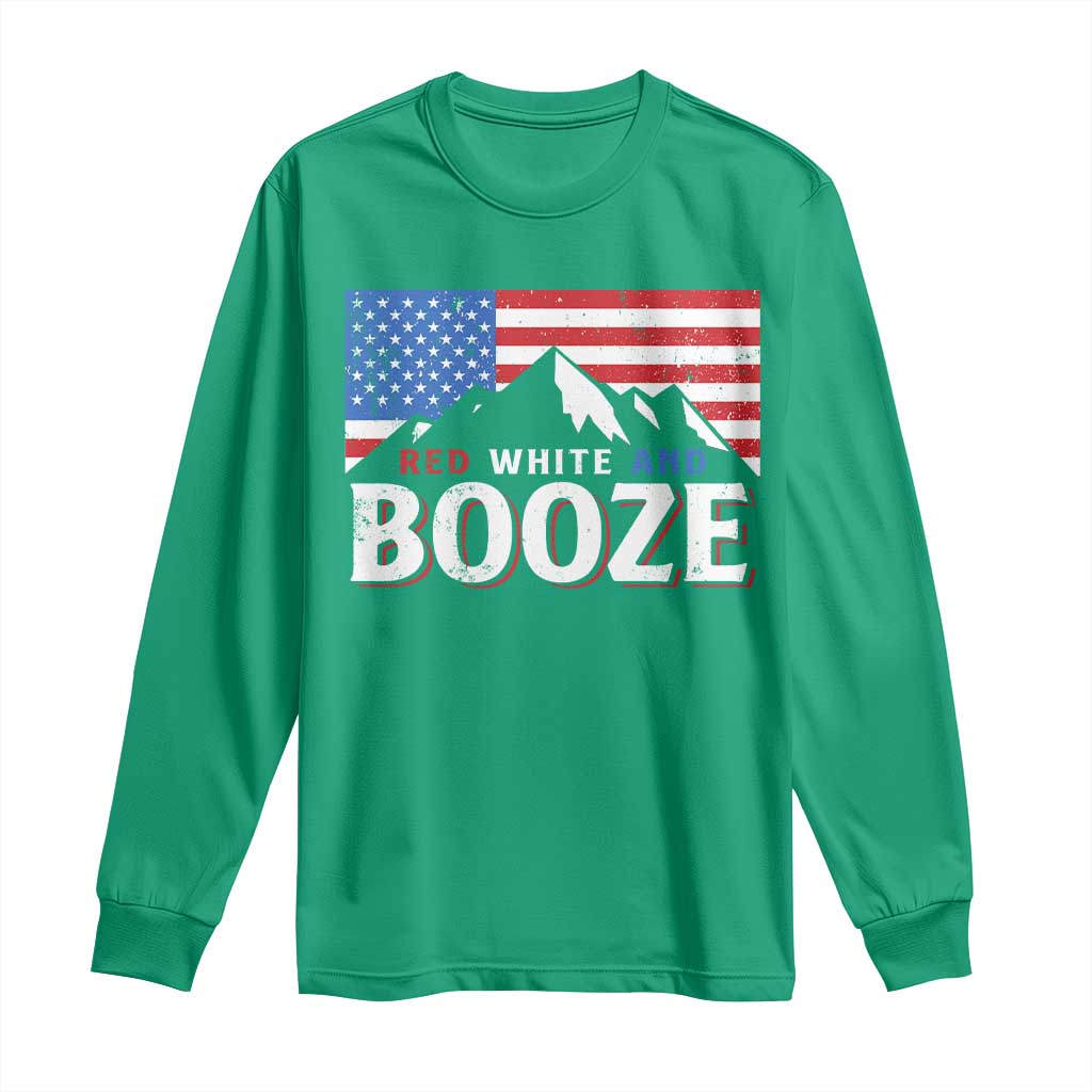 Funny Red White And Booze Long Sleeve Shirt 4th Of July Beer American Flag - Wonder Print Shop