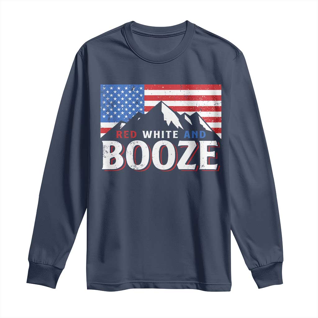 Funny Red White And Booze Long Sleeve Shirt 4th Of July Beer American Flag - Wonder Print Shop