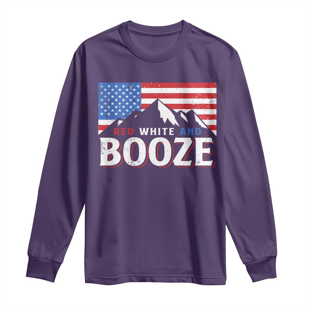 Funny Red White And Booze Long Sleeve Shirt 4th Of July Beer American Flag - Wonder Print Shop