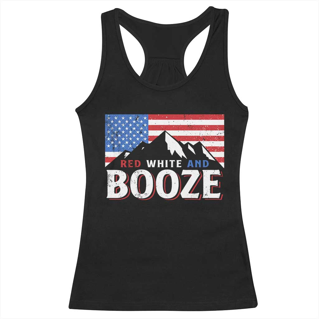 Funny Red White And Booze Racerback Tank Top 4th Of July Beer American Flag - Wonder Print Shop