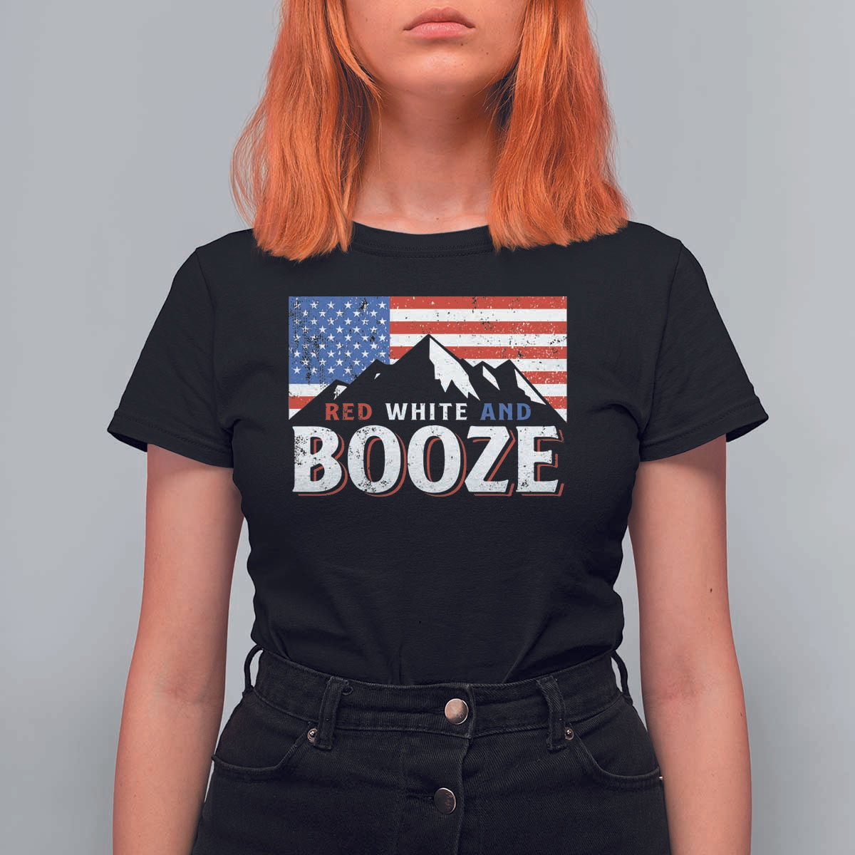 Funny Red White And Booze T Shirt For Women 4th Of July Beer American Flag - Wonder Print Shop