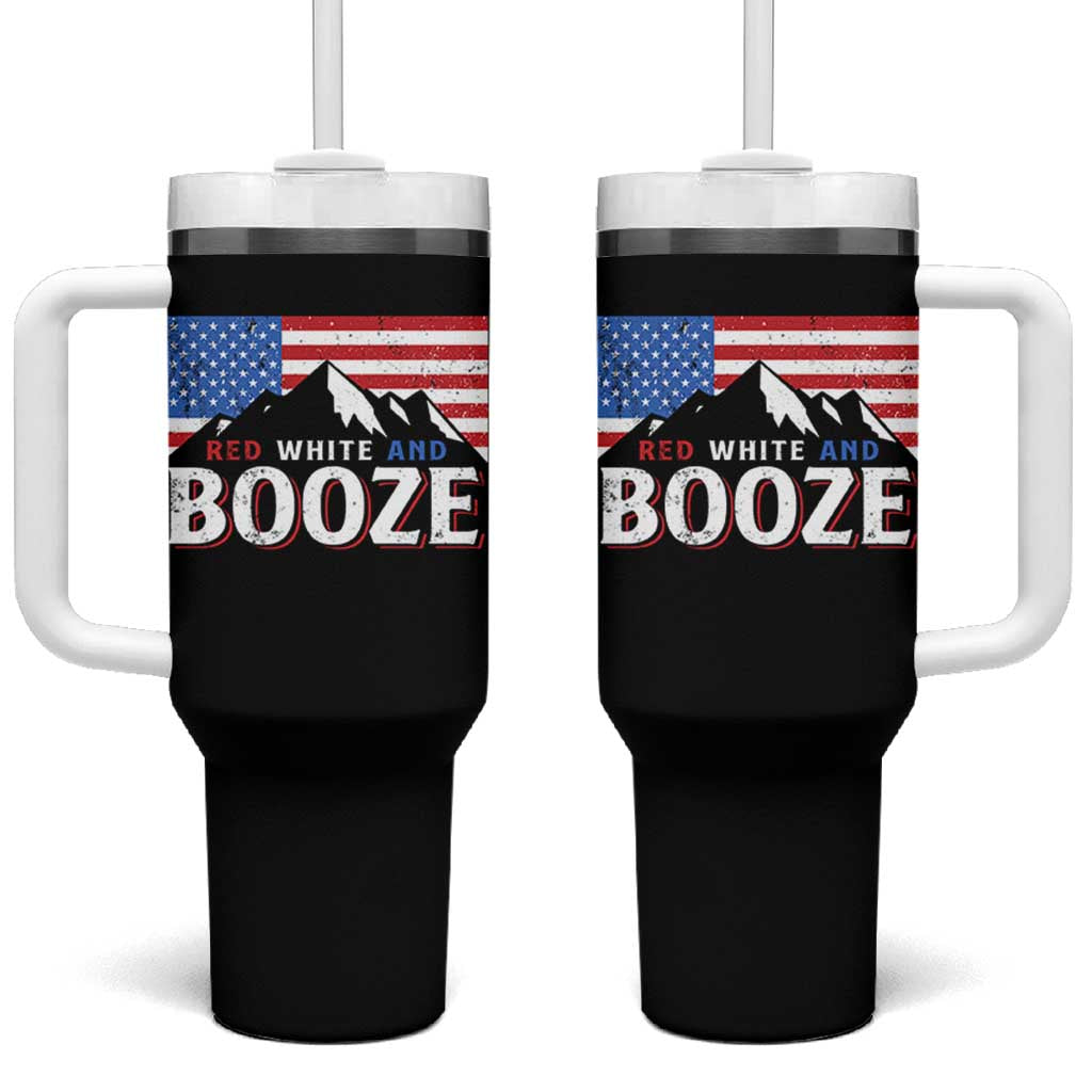 Funny Red White And Booze Tumbler With Handle 4th Of July Beer American Flag - Wonder Print Shop