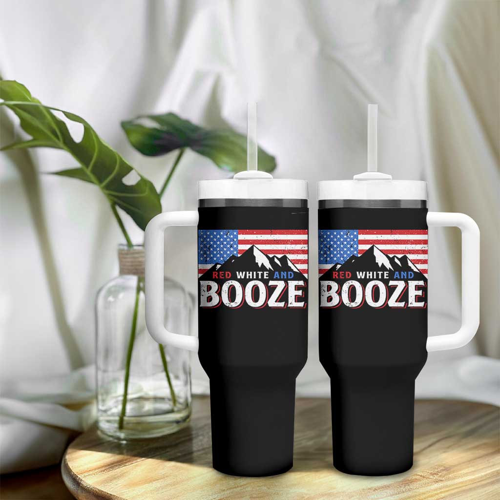 Funny Red White And Booze Tumbler With Handle 4th Of July Beer American Flag - Wonder Print Shop