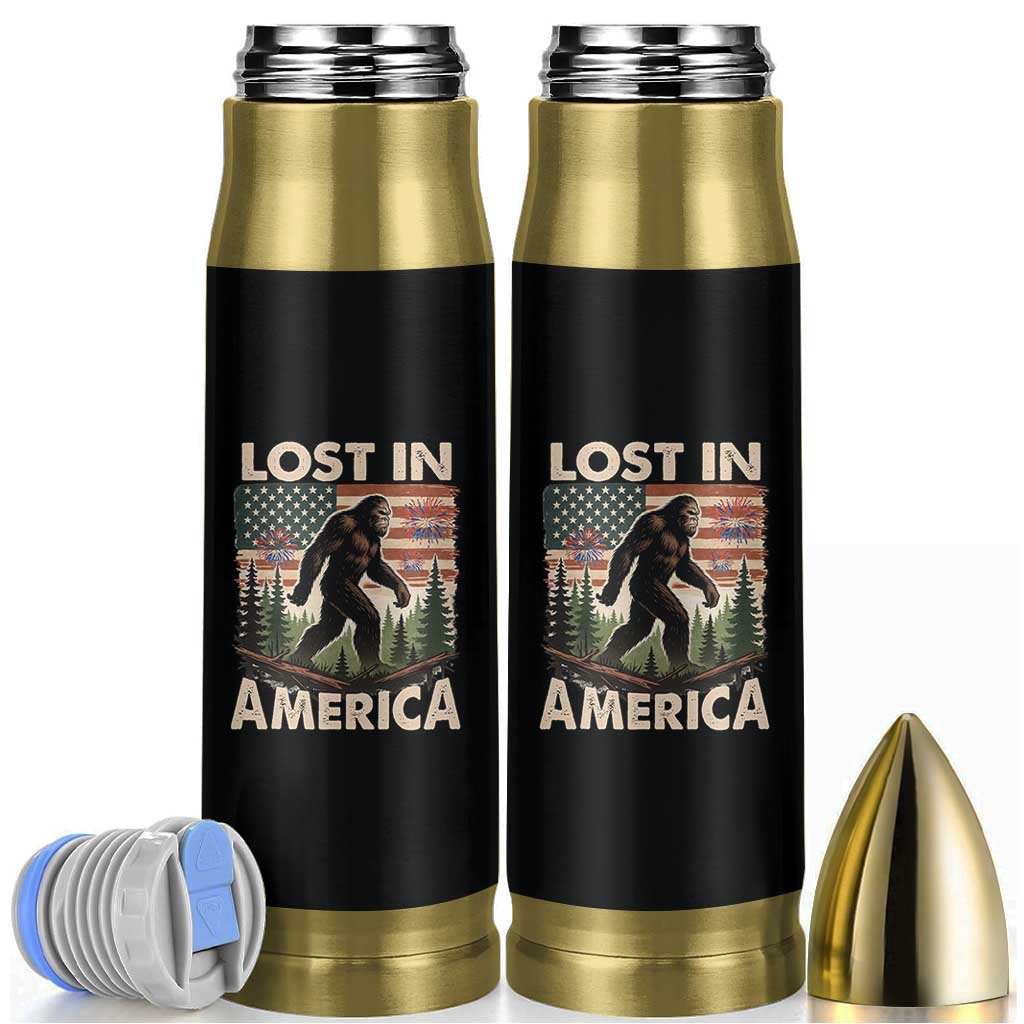 Funny 4th Of July Bigfoot Lost In America Bullet Tumbler Patriotic Sasquatch US Flag Fireworks - Wonder Print Shop