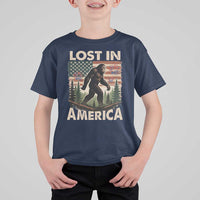 Funny 4th Of July Bigfoot Lost In America T Shirt For Kid Patriotic Sasquatch US Flag Fireworks - Wonder Print Shop
