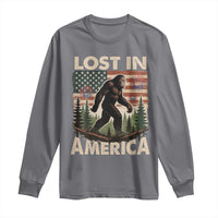 Funny 4th Of July Bigfoot Lost In America Long Sleeve Shirt Patriotic Sasquatch US Flag Fireworks - Wonder Print Shop