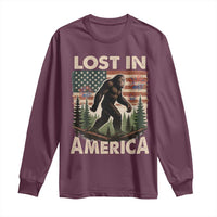Funny 4th Of July Bigfoot Lost In America Long Sleeve Shirt Patriotic Sasquatch US Flag Fireworks - Wonder Print Shop