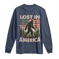 Funny 4th Of July Bigfoot Lost In America Long Sleeve Shirt Patriotic Sasquatch US Flag Fireworks - Wonder Print Shop