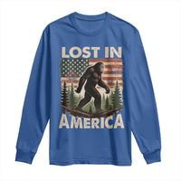 Funny 4th Of July Bigfoot Lost In America Long Sleeve Shirt Patriotic Sasquatch US Flag Fireworks - Wonder Print Shop