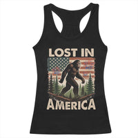 Funny 4th Of July Bigfoot Lost In America Racerback Tank Top Patriotic Sasquatch US Flag Fireworks - Wonder Print Shop