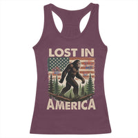 Funny 4th Of July Bigfoot Lost In America Racerback Tank Top Patriotic Sasquatch US Flag Fireworks - Wonder Print Shop