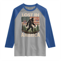 Funny 4th Of July Bigfoot Lost In America Raglan Shirt Patriotic Sasquatch US Flag Fireworks - Wonder Print Shop