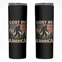 Funny 4th Of July Bigfoot Lost In America Skinny Tumbler Patriotic Sasquatch US Flag Fireworks - Wonder Print Shop