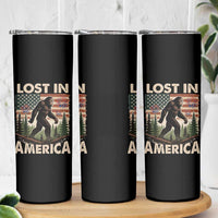 Funny 4th Of July Bigfoot Lost In America Skinny Tumbler Patriotic Sasquatch US Flag Fireworks - Wonder Print Shop
