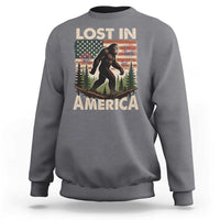 Funny 4th Of July Bigfoot Lost In America Sweatshirt Patriotic Sasquatch US Flag Fireworks - Wonder Print Shop
